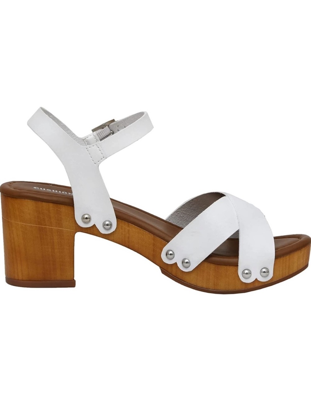 NIB CUSHIONAIRE Slate White Platform Chunky Heel Sandals 8.5W